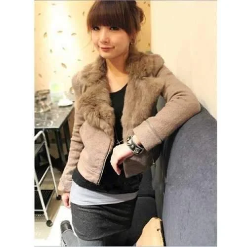 Elegant Zipper Lapel Camel Long Sleeves Coat For Women - Camel One Size Belted Wool Overcoat