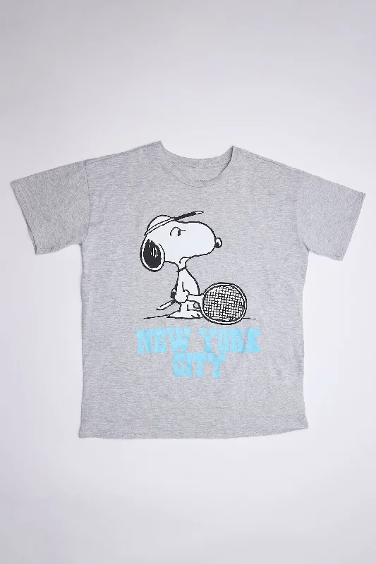 Peanuts Snoopy New York City Tennis Graphic Relaxed Tee Mesh Canvas Denim