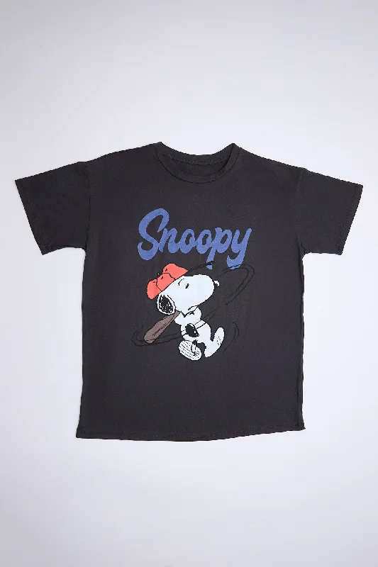 Peanuts Snoopy Baseball Graphic Relaxed Tee Real Fur Shearling Chenille