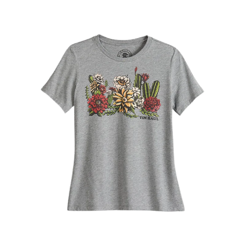 Roper Women's Knit Cactus Garden Grey Shirt Ribbed Striped Patterned