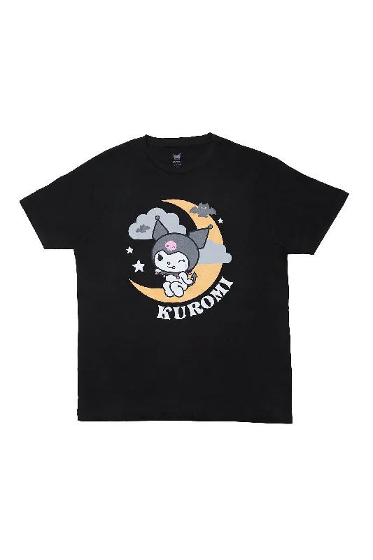 Kuromi Moon Graphic Relaxed Tee Mesh Blend Leather Blend Suede Blend