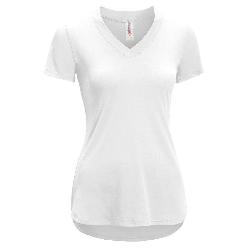 Expert Women's White TriTec Deep V-Neck Tee Satin Blend Silk Blend Wool Blend