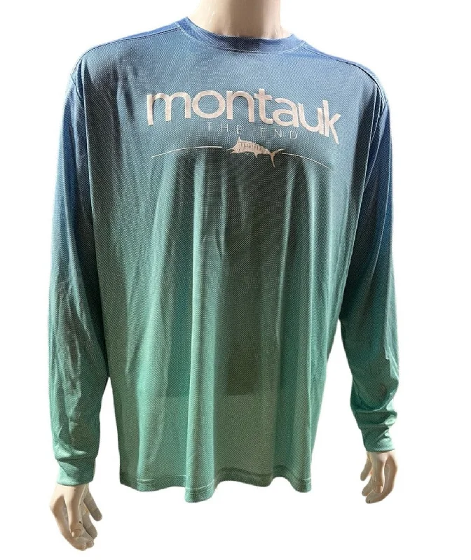 Adult Montauk The End Fish DriFit UBF 50 UV Performance Two-Tone Long Sleeve Tee Fleece Nylon Spandex