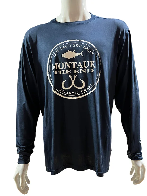 Adult Montauk The End Fish Hooks DriFit UBF 50 UV Plus Protection Long Sleeve Tee Casual Formal Business