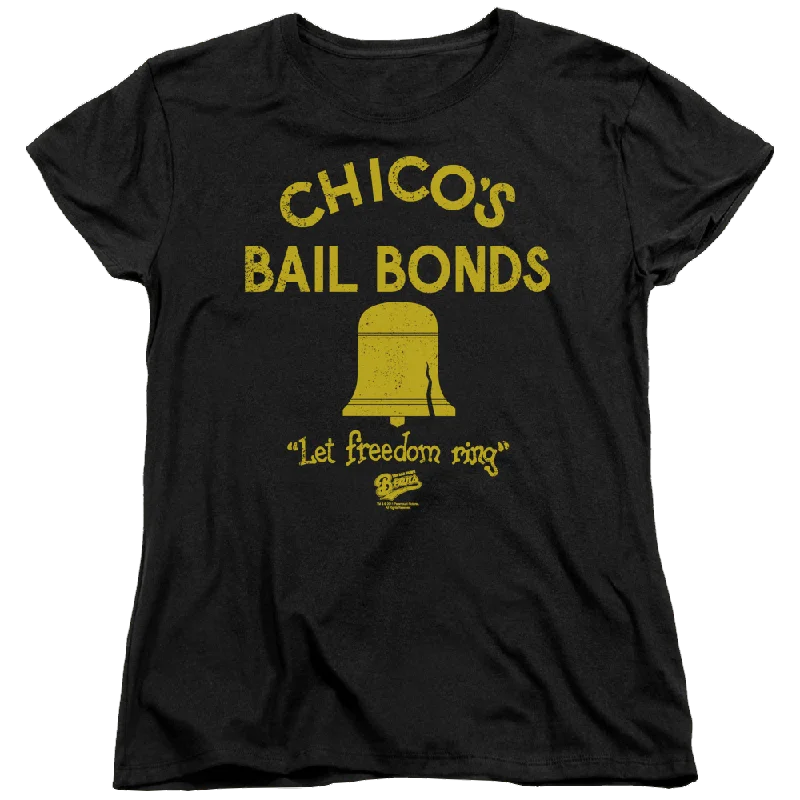 Bad News Bears Chicos Bail Bonds - Women's T-Shirt Zippered Front Buttoned Front Snap Front