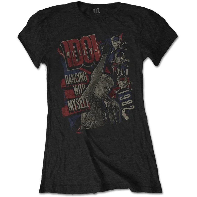 Billy Idol Dancing with Myself Ladies T-Shirt Mesh Blend Leather Blend Suede Blend