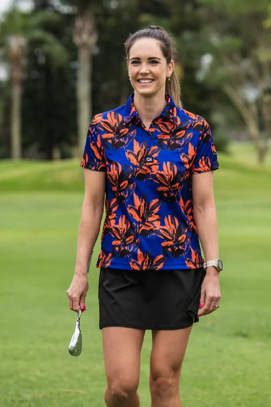 CA Ladies Funky Golf Shirt | Brushed Floral Striped Floral Plaid