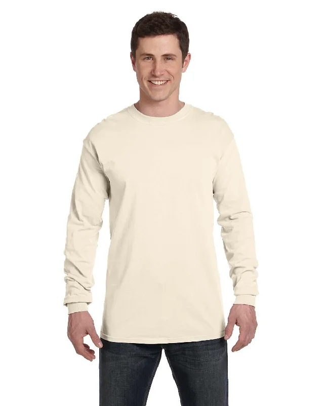 Comfort Colors Garment-Dyed Long Sleeve T-Shirt | Ivory Print Jacquard Patchwork