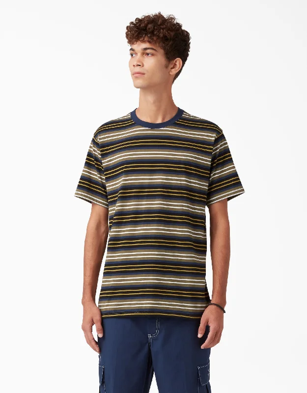 Dickies Skateboarding Stripe Graphic T-Shirt - Black/Moss Stripe Notch Collar Peter Pan Collar Cowl Neck