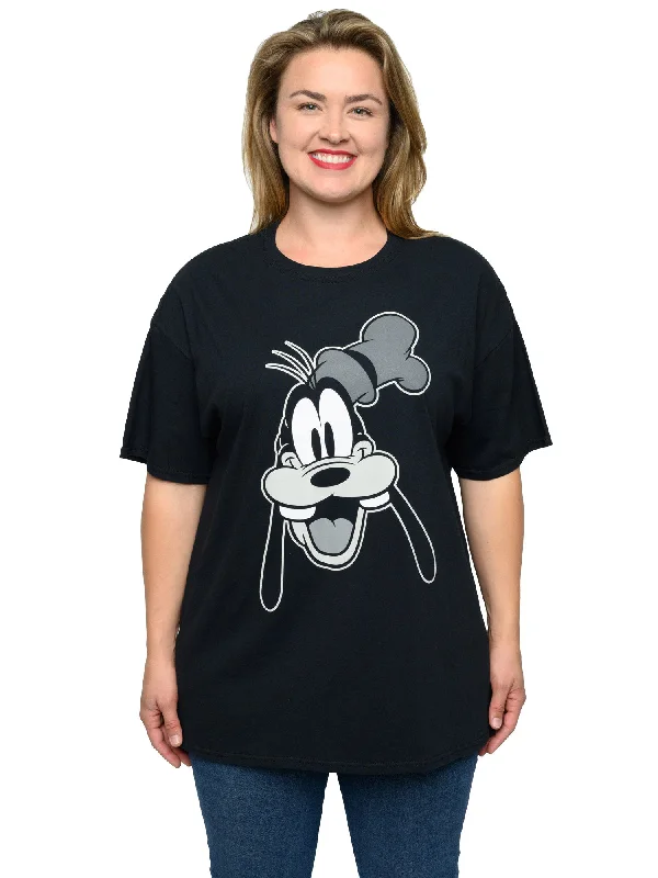 Disney Women's Plus Size Goofy Short Sleeve T-Shirt Black Spandex Blend Rayon Blend Denim Blend