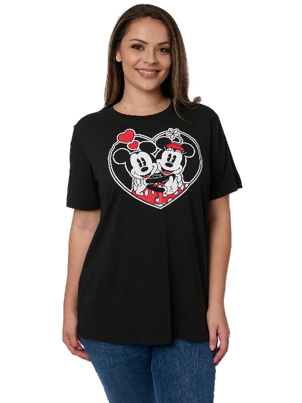 Disney Womens Plus Size Mickey and Minnie Mouse T-Shirt Heart Hugs Black Real Fur Shearling Chenille