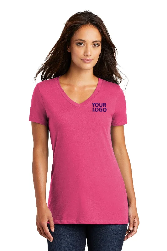 District Made Ladies Perfect Weight V-Neck Tee's, Dark Fuchsia Mesh Blend Leather Blend Suede Blend