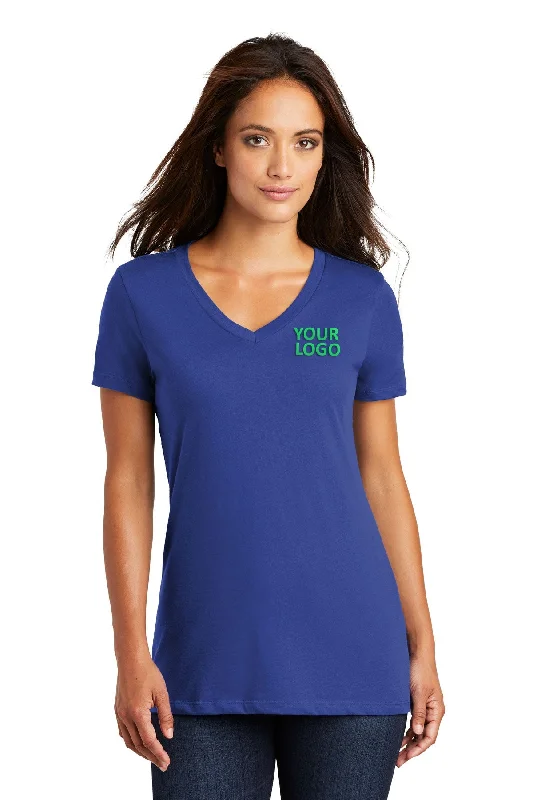 District Made Ladies Perfect Weight V-Neck Tee's, Deep Royal Boxy Fit Fitted Loose