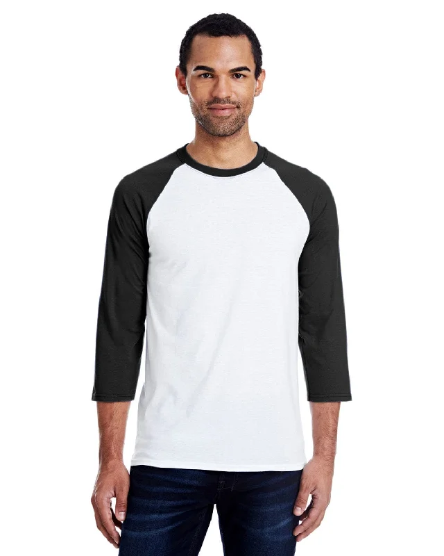 Hanes Mens X-Temp Baseball T-Shirt | White/black V-Neck T-Shirt Long Sleeve Cotton