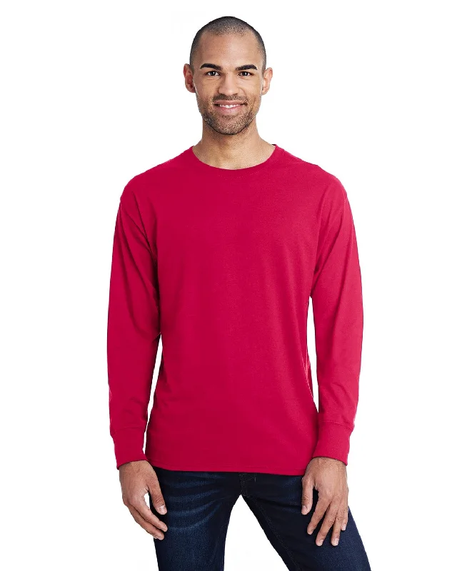 Hanes Mens X-Temp Long Sleeve T-Shirt | Deep Red Notch Collar Peter Pan Collar Cowl Neck