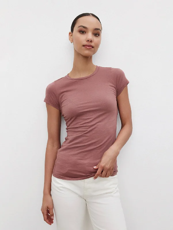 Jemma Crew Neck T-Shirt - Blush Houndstooth Herringbone Solid