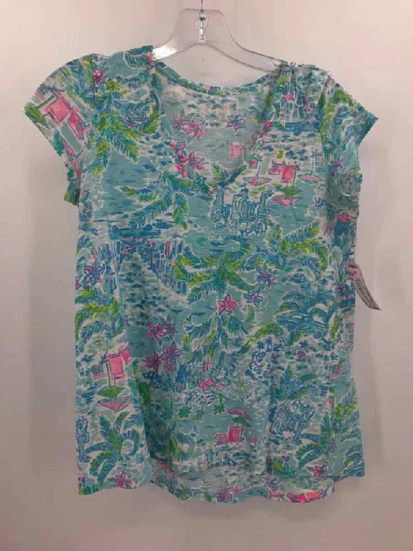 Pre-Owned Lilly Pulitzer Blue Size XS T-shirt Zippered Front Buttoned Front Snap Front