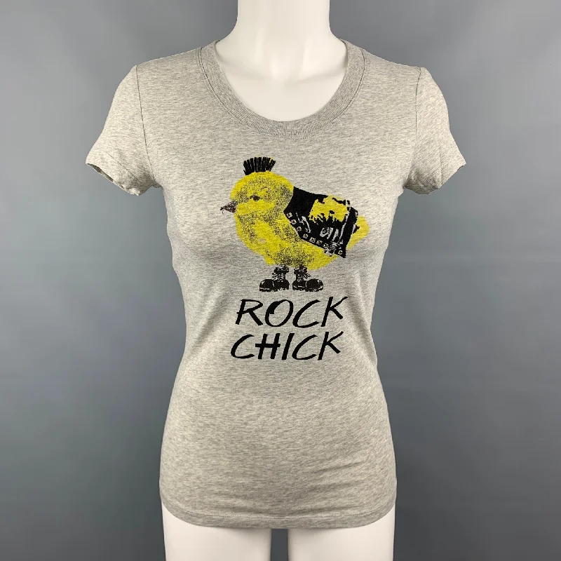 LOVE MOSCHINO Size 4 Grey & Yellow Rock Chick Graphic Print Cotton T-Shirt Cozy Warm Stylish