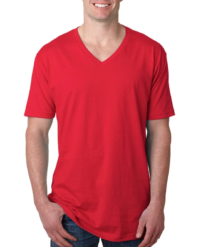 Next Level Mens Short Sleeve V-Neck Tee | Red Collared Crew Neck Turtle Neck