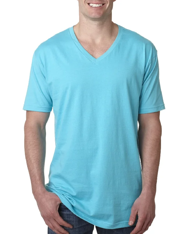 Next Level Mens Short Sleeve V-Neck Tee | Tahiti Blue Rayon Fabric Velvet Fabric Corduroy Fabric