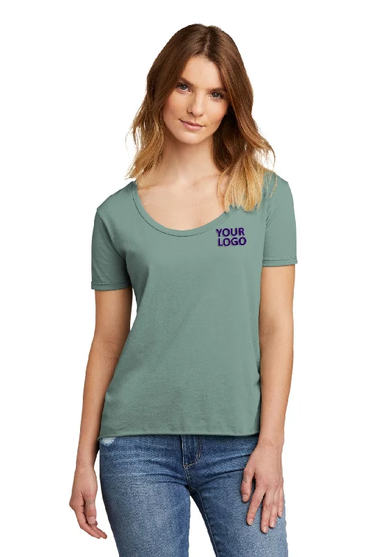 Next Level Women's Festival Scoop Neck Branded T-Shirts, Stonewash Green Solid Color Striped Floral