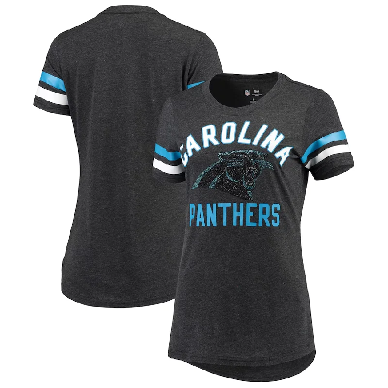 Carolina Panthers Women's Rhinestone Logo T-Shirt - Gray Chenille Blend Fleece Blend Nylon Blend