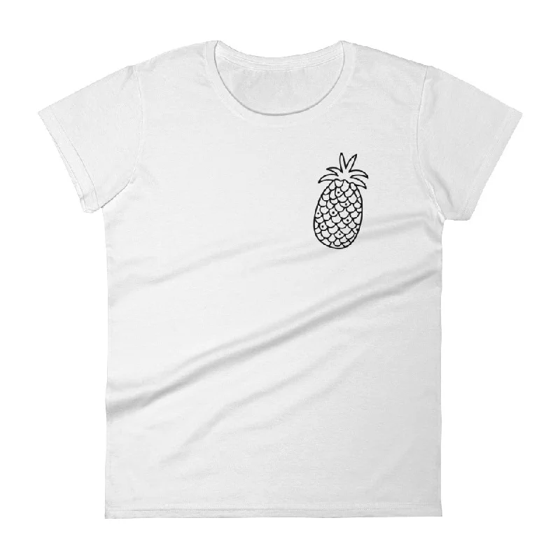 Pineapple Single Icon: White Ladies T-Shirt Chenille Blend Fleece Blend Nylon Blend