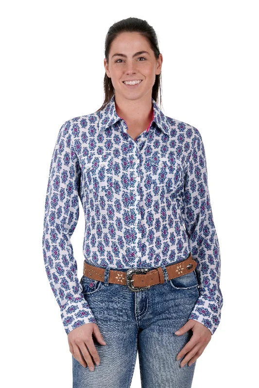 Pure Western Ladies Mabel L/S Shirt - White/Pink - P3S2570784 Sequined Glittery Shiny