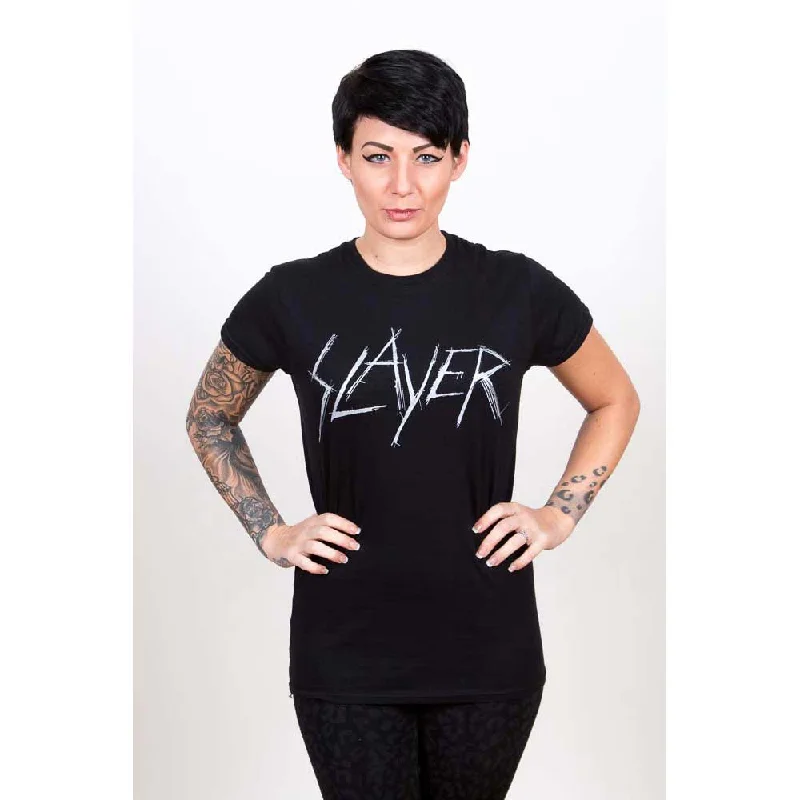 Slayer Scratchy Logo Ladies T-Shirt Faux Fur Fabric Real Fur Fabric Shearling Fabric