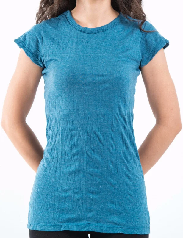 Sure Design Women's Blank T-Shirt Denim Blue Handmade Hand-knitted Hand-woven