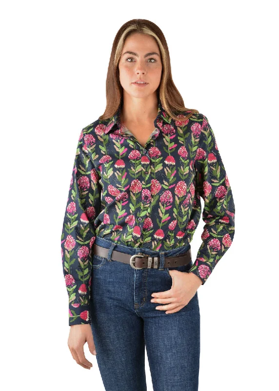 Thomas Cook Womens Lyndy Long Sleeve Stretch Shirt - Navy (Multi) Print Jacquard Patchwork