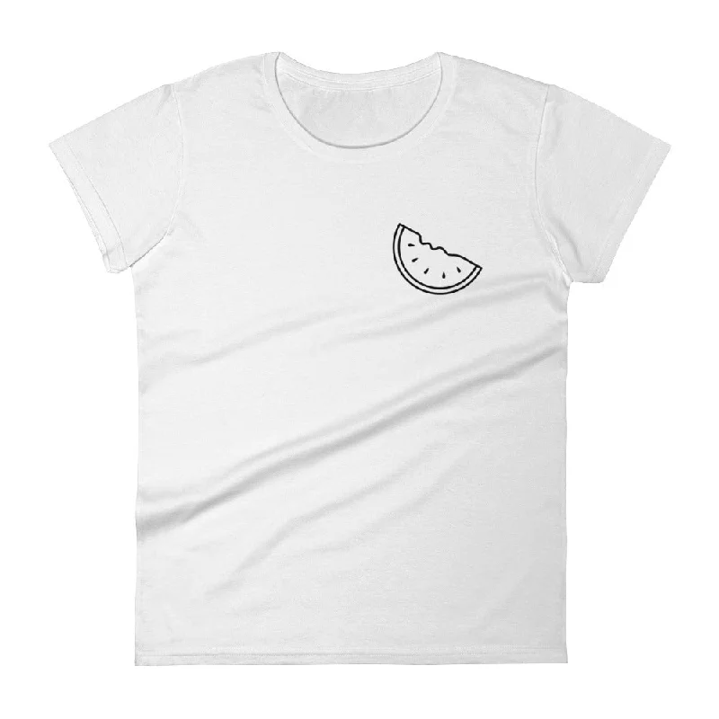 Watermelon Single Icon: White Ladies T-Shirt Ribbed Striped Patterned