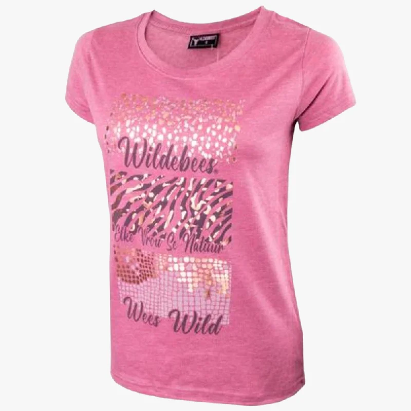 Wildebees Womens Animal Foil Short Sleeve Tee Primrose Sequined Glittery Shiny