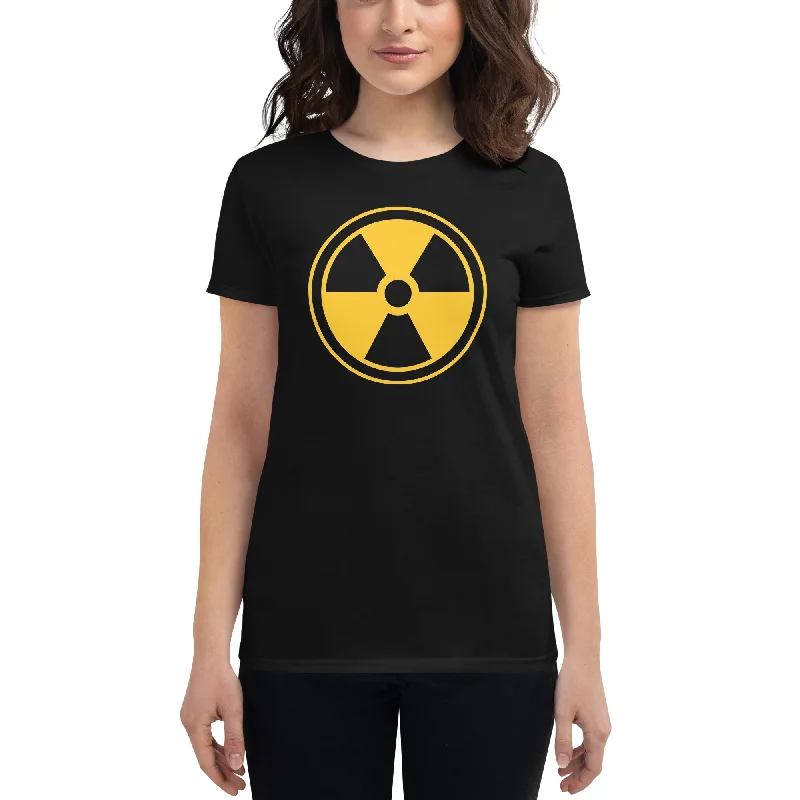 Yellow Radioactive Radiation Warning Sign Women's Short Sleeve Babydoll T-shirt Satin Blend Silk Blend Wool Blend