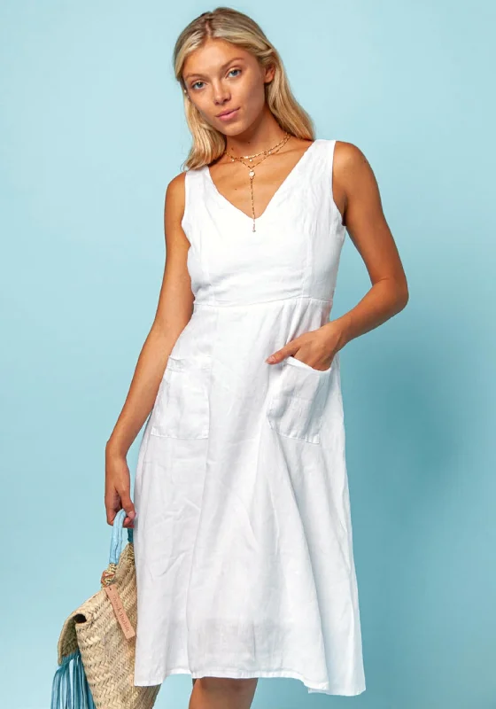 Women's Italian Style Linen Sleeveless Flare Dress with Belt | Unique Design, Item #8397 Tunics Chic fashionable