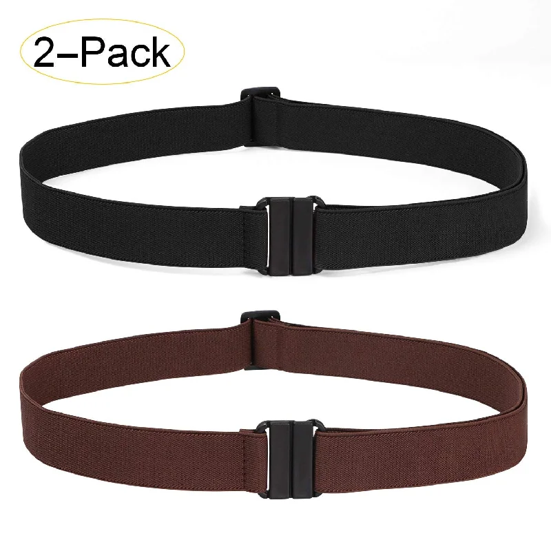 2 Pack Invisible Women Stretch Belt No Show Elastic Web Strap Belt with Flat Buckle for Jeans Pants Dresses Tunics Travel practical