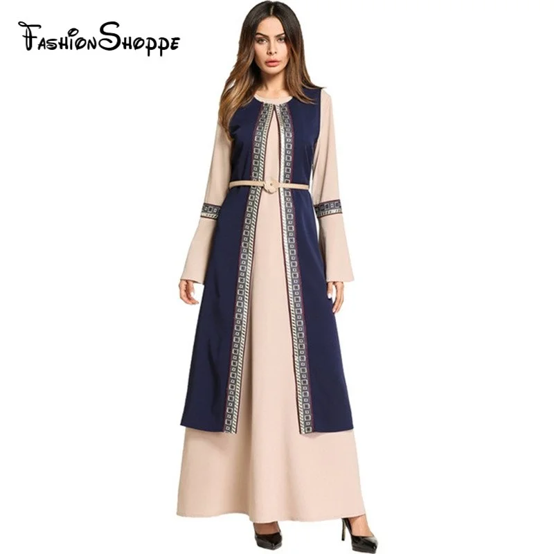 Arab Women Fashion Middle East Robe Long Sleeved Loose Casual Muslim Abaya Chiffon Party Ramadan Long Dress With Belt Tunics Practical durable