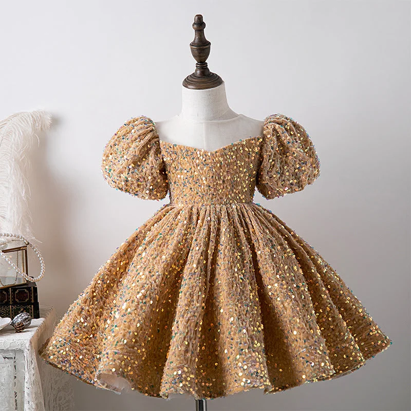 Baby Girl Birthday Party Dress Girl Puff Sleeve Sequin Pageant Princess Dress Toddler Formal Dresses Maxi Flowy Bohemian