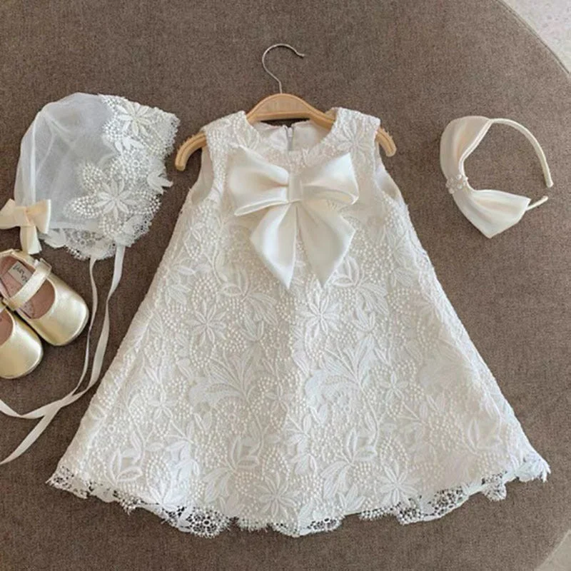 Baptism Dresses Baby Girl Summer Sleeveless Bow Tie Princess Dress Toddler Birthday Party Dress Tunics Stylish elegant