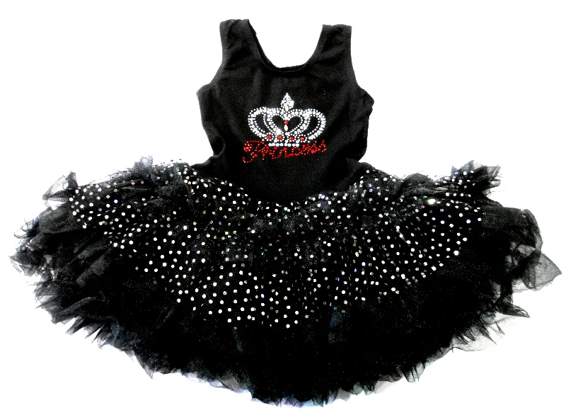 Black Princess Crown Sparkly Petti Dress Cowl Neckline Elegant