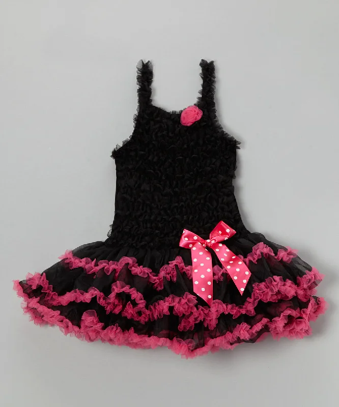 Black Ruffle Petti Dress With Hot Pink Trim Tunics Fashionable chic