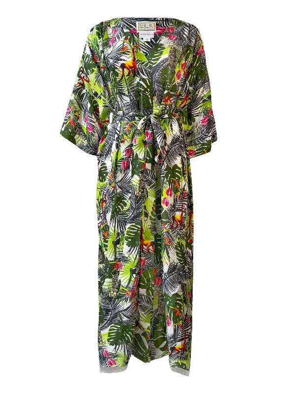 BLOSSOM JUNGLE Silk Cover-Up Dress Tunics Sophisticated sleek