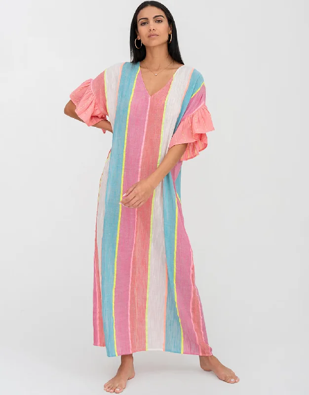 Contrast Ruffle Sleeve V Neck Dress - Multi Tunics Practical durable