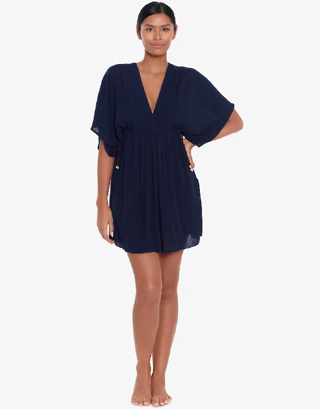 Crinkle Tunic Beach Dress - Dark Navy Boatneck Modish Everyday