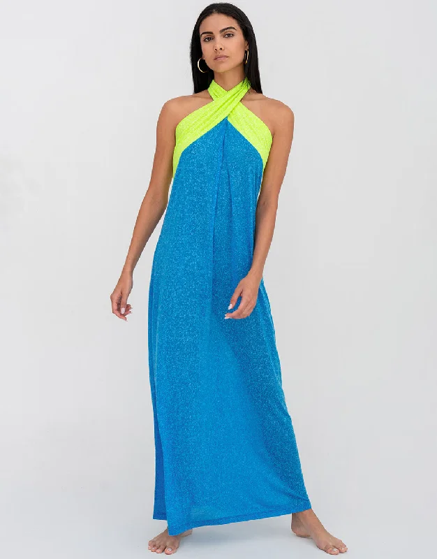 Crossover Halter Dress - Blue Tunics Stylish modern