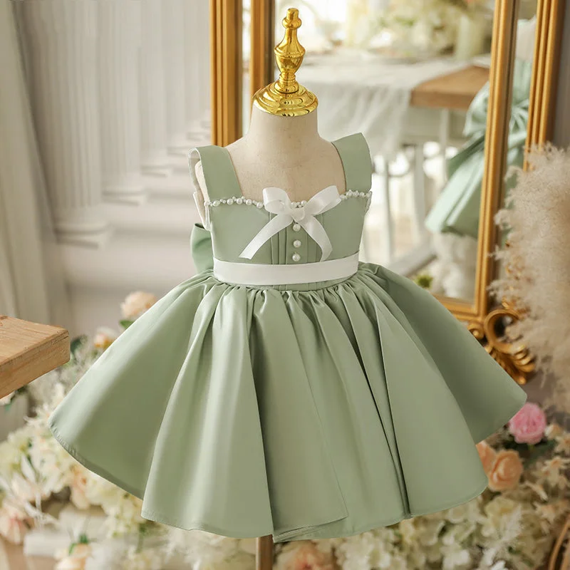 Toddler Prom Dress Girl Easter Dress Birthday Party Dress Green Bow Sleeveless Dress Tunics Occasion special