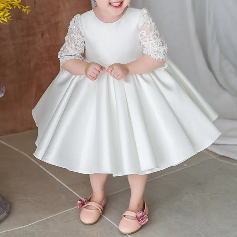 Baby Girl and Toddler White Lace Sleeve Puffed Christening Dress Pencil Office Professional