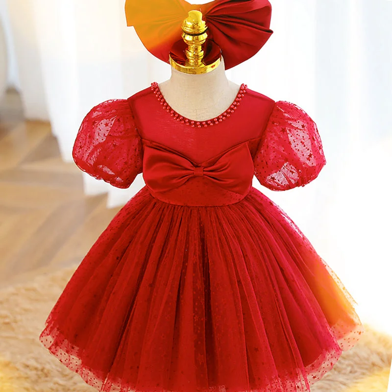 Girl Christmas Dress Baby Girl Dress Toddler Prom Summer Red Star Puff Sleeve Bow Princess Party Dress Tunics Floral girly