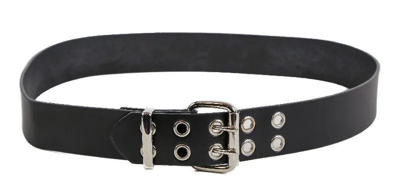 Genuine Black Leather Grommet Dress Casual Jean Belt  1 3/4" Width Roller Buckle Tunics Luxurious high-end