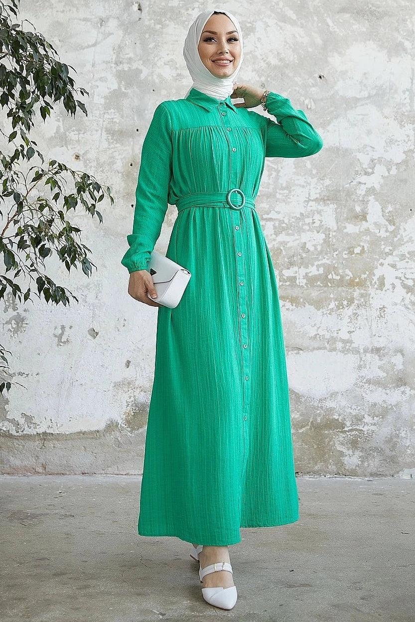 Textured Maxi Eid Abaya Dress with Belt for Muslim Women Tunics Brand named